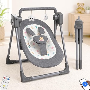 infantso automatic baby swing with 5 point safety harness adjustable swing for baby 0-2 years with bluetooth amp remote control 5-speeds mosquito net soothing music free cushion grey