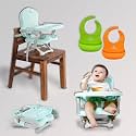 Infantso Booster Chair with Bibs Set for Baby | Chair for 0 to 3 Year Baby with 4 Level Height Adjustment | Baby Feeding Chair for 0 to 5 Years with 3 Point Safety Belt &amp; Removable Dining Tray