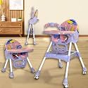 Infantso FEED-X (5-in-1) Baby High Chair / Baby Feeding Chair with Foot Support for 0 to 5 Years Baby, High / Feeding Chair Foldable, height Adjustable, Safety Harness, Wheels, Cushion, Portable Chair (Purple)