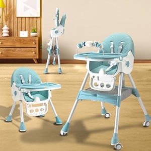 infantso feed-x 5-in-1 baby high chairbaby feeding chair with foot support for 0 to 5 years baby highfeeding chair foldable height adjustable safety harness wheels cushion portable chair