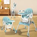 Infantso Feed-X (5-in-1) Baby High Chair/Baby Feeding Chair with Foot Support for 0 to 5 Years Baby, High/Feeding Chair Foldable, Height Adjustable, Safety Harness, Wheels, Cushion, Portable Chair