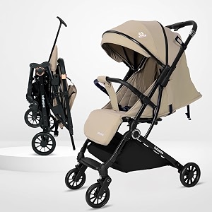 infantso ride-x premium baby stroller  pram auto fold with 5 points safety harness multi level seat recline amp spacious cushioned seat one-hand fold and 360 rotating wheels travel friendly extendable canopy adjustable footrest shock absorption wheels lightweight stroller for 0 to 3 years beige
