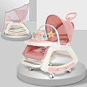 Infantso Prime (6-in-1) Baby Rocker for 0 to 2 Years with Mosquito Net | Portable Rocker for Newborn | Convertible Walker, Feeding Chair, Push Cart &amp; Seat with Music, Light, Tray &amp; Canopy - Pink