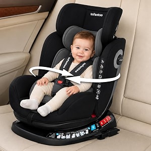 infantso premium ride-on 6 in 1 - isofix ece r4404 certified car seat 360 rotating recliner baby car seat for 0 to 12 years convertible carseat for baby amp kids  forward facing amp rear facing 5-adjustable recline levels adjustable headrest with 3-point safety harness grey