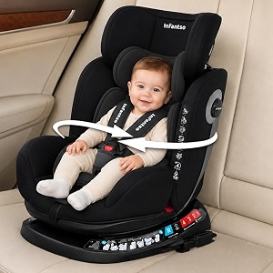 infantso premium ride-on 6 in 1 - isofix ece r4404 certified car seat 360 rotating recliner baby car seat for 0 to 12 years convertible carseat for baby amp kids  forward facing amp rear facing 5-adjustable recline levels adjustable headrest with 3-point safety harness all black