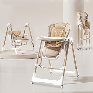infantso swini 5-in-1 multifunctional baby high chair with swing for baby adjustable height dual tray reclinable backrest amp footrest  baby feeding chair for 6 months - 5 years kids portable amp foldable beige