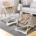 Infantso SWINI (5-in-1) Multifunctional Baby High Chair with Swing for Baby, Adjustable Height, Dual Tray, Reclinable Backrest &amp; Footrest | Baby Feeding Chair for 6 Months - 5 Years Kids, Portable &amp; Foldable (Beige)