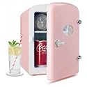 InfiniPower 4L/6 Can Mini Fridge with Observation Window, Portable AC/DC Cooler & Warmer Beverage for Skincare, Drinks, Bedroom, Dorm, Car, Office, Pink