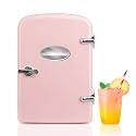 InfiniPower 6L/8 Can Mini Fridge with Observation Window, Portable AC/DC Small Beverage Refrigerator, Freon-Free Cooler &amp; Warmer for SkinCare, Food and Drinks, Bedroom, Dorm, Car, Office, Pink