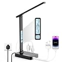 Infiway Desk Lamp with USB Charging Port: LED Stepless Dimmable Eye Caring Desk Light for Home Office - 1 Type-C, 1 USB-A Charging Port, 2 AC Power Outlets, Multiple Light Modes for Study and Bedroom