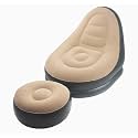 Inflatable Air Sofa Chair with Ottoman Set, Comfortable Lounge Seat, Beige and Black, Indoor Use