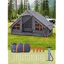 Inflatable Camping Tent 2/4/6 Person, Fast 5-Min Inflate with Hand Pump, Waterproof UV Resistant PVC Blow Up Glamping Tent with Special Shaped Rainproof Breathable Window for Family Weekend Trip