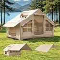 Inflatable Camping Tent 2/4/6 Person, Fast 5-Min Inflate with Hand Pump, Waterproof UV Resistant PVC Blow Up Glamping Tent with Special Shaped Rainproof Breathable Window for Family Weekend Trip