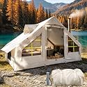 Inflatable Camping Tent 2/4/6 Person, Fast 5-Min Inflate with Hand Pump, Waterproof UV Resistant PVC Blow Up Glamping Tent with Special Shaped Rainproof Breathable Window for Family Weekend Trip