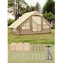 Inflatable Camping Tent 2/4/6 Person, Fast 5-Min Inflate with Hand Pump, Waterproof UV Resistant PVC Blow Up Glamping Tent with Special Shaped Rainproof Breathable Window for Family Weekend Trip