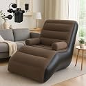 Inflatable Recliner Deck Chair Sofa with 2-in-1 Electric Air Pump, Foldable Lounge Chair with Armrests, Flocked Air Sofa for Bedroom, Living Room, Gaming, Reading and Relaxation | Brown