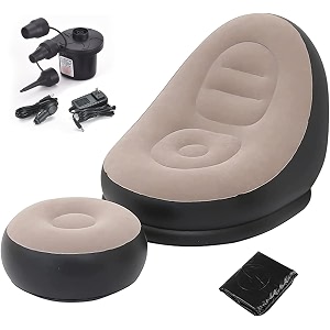 inflatable sofa chair with footrest and air pump portable air couch recliner waterproof blow up sofa bed for living room bedroom camping travel garden air lounge chair inflatable couch