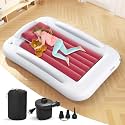 Inflatable Toddler Travel Bed - 60 Inches Portable Toddler Bed for Travel with Safety Sides - Cozy Kids Air Mattress Set with High-Speed Pump &amp; Carry Case - Lightweight &amp; Easy to Inflate(Pink)