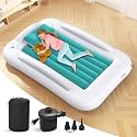 Inflatable Toddler Travel Bed - 60 Inches Portable Toddler Bed for Travel with Safety Sides - Cozy Kids Air Mattress Set with High-Speed Pump &amp; Carry Case - Easy to Inflate(Teal Blue)