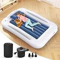 Inflatable Toddler Travel Bed - 60 Inches Portable Toddler Bed for Travel with Safety Sides - Cozy Kids Air Mattress Set with Built-in Electric Pump & Carry Case- Easy to Inflate - Sea Blue