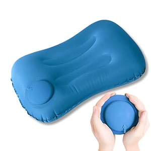 inflatable travel pillow - ultralight camping pillow for lumbar support - compressible neck pillow for camping hiking and travel sky blue