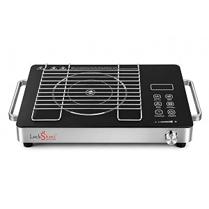 infrared cooktop 2500w  works with all cookware  iron steel aluminium ceramic  free grill rack  pan detection 8 temp levels timer digital display  1 year warranty