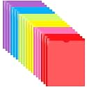 INFUN Heavy Duty Plastic Pocket Folder with Prongs and Clear Front Pocket - 18 Pack, 3 Prong Folders with Pockets and Card Slot, Assorted Colors
