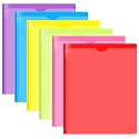 INFUN Heavy Duty Plastic Pocket Folder with Prongs and Clear Front Pocket - 6 Pack, 3 Prong Folders with Pockets and Card Slot, Assorted Colors Pocket Folders with Prongs for Letter Size Paper