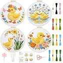 INFUNLY 4Pcs Floral Duck Embroidery Starter Kit for Adults 12 Inch Round Cottagecore Duckling DIY Embroidery Kits with Hoop Video Tutorial for Duck Lovers Home Decor Gift