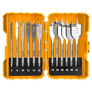 ingco 12 pcs wood drill bits set carbon steel paddle flat bit with 1434 hex quick change shank for hole cutter woodworking