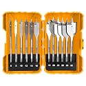 INGCO 12 Pcs Wood Drill Bits Set, Carbon Steel Paddle Flat Bit with 1/4" Hex Quick Change Shank for Hole Cutter Woodworking