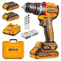 INGCO - 20V Brushless Cordless Hammer Drill, 66NM Compact Impact Drill, Variable Speed Control, 22+1+1 Torque Adjustment with LED Light, 50 Accessories with 2 x 2.0 Batteries