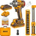 INGCO 20V Cordless BL Impact Wrench 405Nm with 2.0Ah Batteries, Combo COSLI23098 Cordless Impact Wrench