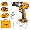 INGCO Cordless Impact Drill 96NM, 20V Brushless Combi Drill, 13mm Chuck, 22+1+1 Torque, 2 Speed, LED Work Light with 2Pcs 4.0Ah Battery And 1Pcs Charger Perfect for Home, Garden DIY Project