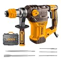 INGCO 1500W Corded Hammer Drill Machine 850RPM, 32mm In Concrete, 5.5J, 4400BPM, SDS Plus Chuck System, Electric Rotary Hammer Heavy Duty Grip Handle, Packed by Carrying Case
