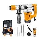 Ingco Innovative Industrial 1500W Rotary Hammer Cum Breaker Cum Demolition Hammer with 3 drills and 2 chisels Corded-electric, 220-240V - Yellow