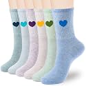 inhees Women Cotton Crew Socks,6Pairs Cute Heart Ankle Boot Dress High Calf