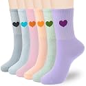 inhees Women Cotton Crew Socks,6Pairs Cute Heart Ankle Boot Dress High Calf