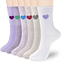 inhees Women Cotton Crew Socks,6Pairs Cute Heart Ankle Boot Dress High Calf