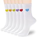 inhees Women Cotton Crew Socks,6Pairs Cute Heart Ankle Boot Dress High Calf