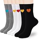 inhees Women Cotton Crew Socks,6Pairs Cute Heart Ankle Boot Dress High Calf