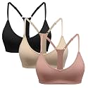 INIBUD Sports Bras for Women Racerback Triangle Padded Bralette Y Back Seamless Bra No Underwire V Neck Wireless