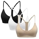 INIBUD Sports Bras for Women Racerback Triangle Padded Bralette Y Back Seamless Bra No Underwire V Neck Wireless