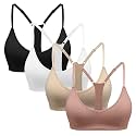 INIBUD Sports Bras for Women Racerback Triangle Padded Bralette Y Back Seamless Bra No Underwire V Neck Wireless