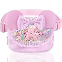 Initial Fanny Pack for Girls - Belt Bag for Teens Kid Teen Girl Kid Birthday Gift Stripe Pink A