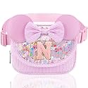 Initial Fanny Pack for Girls - Belt Bag for Teens Kid Teen Girl Kid Birthday Gift Stripe Pink N