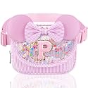 Initial Fanny Pack for Girls - Belt Bag for Teens Kid Teen Girl Kid Birthday Gift Stripe Pink P