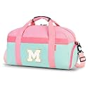 Initial Kids Duffle Bag for Boys or Girls, Kids Overnight Bag with Shoe Compartment, Personalized Weekender bags, Birthday Gifts for Women Boys Girls(Pink Green-Letter M)