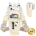 Initial Water Bottle Holder with Strap for Stanley Cup 40 oz Tumbler