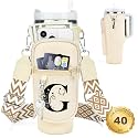 Initial Water Bottle Holder with Strap for Stanley Cup 40 oz Tumbler